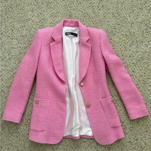 Zara Pink tweed blazer with gold buttons